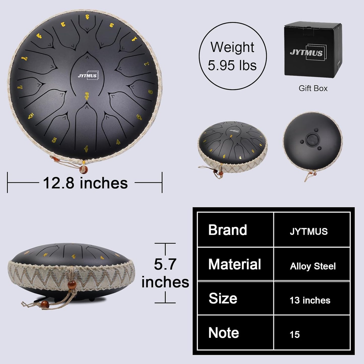 13 inch steel tongue drum with 15 notes
Complete handpan style music kit with mallets and bag
Relaxing meditation drum for yoga and sound healing
Steel tongue drum with note stickers and guide
Handcrafted alloy steel percussion drum