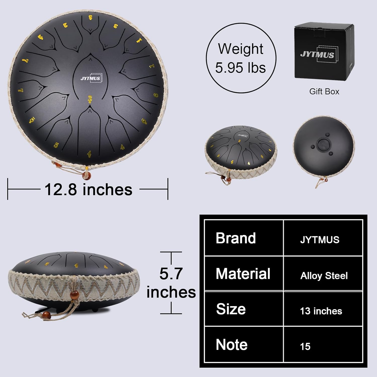 13 inch steel tongue drum with 15 notes
Complete handpan style music kit with mallets and bag
Relaxing meditation drum for yoga and sound healing
Steel tongue drum with note stickers and guide
Handcrafted alloy steel percussion drum