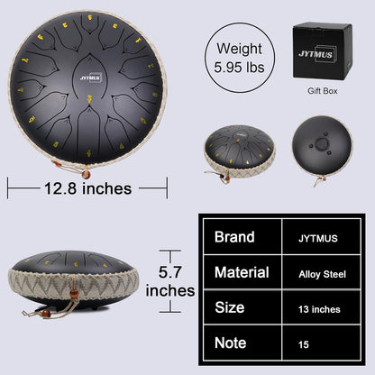 13 inch steel tongue drum with 15 notes
Complete handpan style music kit with mallets and bag
Relaxing meditation drum for yoga and sound healing
Steel tongue drum with note stickers and guide
Handcrafted alloy steel percussion drum