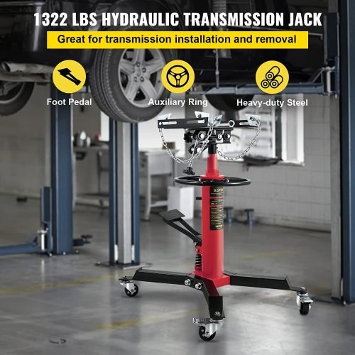 “1320 lb 2-stage telescopic hydraulic transmission jack in red”

“Heavy-duty red garage jack with swivel casters and saddle arms”

“Hydraulic lift transmission jack with adjustable tilt arms”