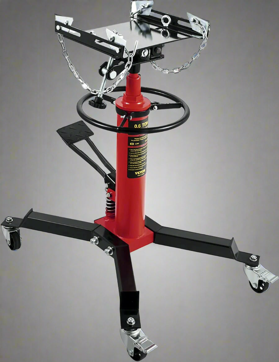 “1320 lb 2-stage telescopic hydraulic transmission jack in red”

“Heavy-duty red garage jack with swivel casters and saddle arms”

“Hydraulic lift transmission jack with adjustable tilt arms”