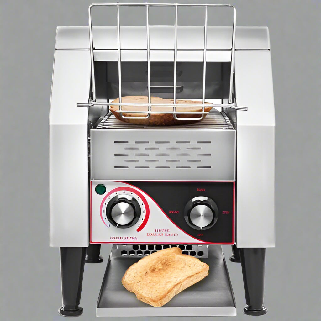 Commercial stainless steel conveyor bread toaster 1340W
High-speed commercial bread toaster with crumb tray
Front-loading conveyor-style toaster for cafés and buffets
Toast slices, bagels, and muffins with commercial bread toaster
Heavy-duty foodservice bread toaster stainless steel body