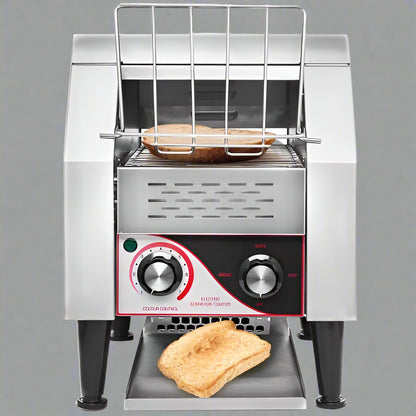 Commercial stainless steel conveyor bread toaster 1340W
High-speed commercial bread toaster with crumb tray
Front-loading conveyor-style toaster for cafés and buffets
Toast slices, bagels, and muffins with commercial bread toaster
Heavy-duty foodservice bread toaster stainless steel body