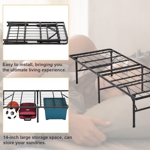 Folding bed frame with 14 inch under-bed storage clearance
