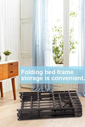 Full-size 14 inch bi-folding metal bed frame in modern bedroom