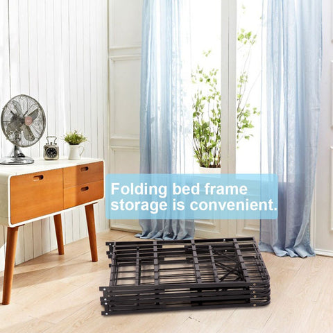 Full-size 14 inch bi-folding metal bed frame in modern bedroom
