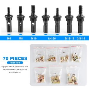 New 14 - Inch Rivet Nut Tool Kit with 7 Mandrels & 70 Rivet Nuts – SAE & Metric Sizes with Carry Case – 929RN - with | Sold by Uncle Wiener's Wholesale