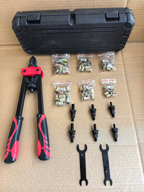 New 14 - Inch Rivet Nut Tool Kit with 7 Mandrels & 70 Rivet Nuts – SAE & Metric Sizes with Carry Case – 929RN - with | Sold by Uncle Wiener's Wholesale