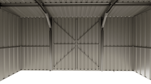 “14x8 ft metal garden shed in dark gray with double doors”

“Interior of steel garage shed with sloped roof and vents”

“White metal shed model – 14 x 8 ft backyard setup”

“Galvanized steel panels and door handles – close-up”