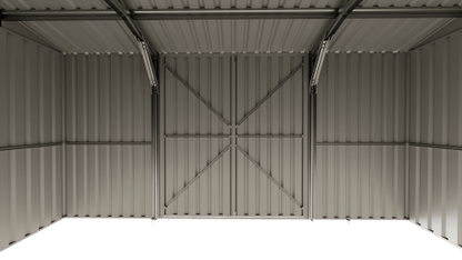 “14x8 ft metal garden shed in dark gray with double doors”

“Interior of steel garage shed with sloped roof and vents”

“White metal shed model – 14 x 8 ft backyard setup”

“Galvanized steel panels and door handles – close-up”