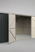 “14x8 ft metal garden shed in dark gray with double doors”

“Interior of steel garage shed with sloped roof and vents”

“White metal shed model – 14 x 8 ft backyard setup”

“Galvanized steel panels and door handles – close-up”