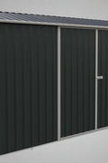 “14x8 ft metal garden shed in dark gray with double doors”

“Interior of steel garage shed with sloped roof and vents”

“White metal shed model – 14 x 8 ft backyard setup”

“Galvanized steel panels and door handles – close-up”
