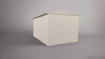 “14x8 ft metal garden shed in dark gray with double doors”

“Interior of steel garage shed with sloped roof and vents”

“White metal shed model – 14 x 8 ft backyard setup”

“Galvanized steel panels and door handles – close-up”