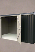 “14x8 ft metal garden shed in dark gray with double doors”

“Interior of steel garage shed with sloped roof and vents”

“White metal shed model – 14 x 8 ft backyard setup”

“Galvanized steel panels and door handles – close-up”