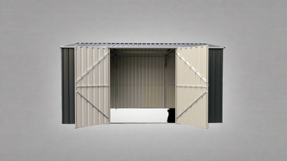 “14x8 ft metal garden shed in dark gray with double doors”

“Interior of steel garage shed with sloped roof and vents”

“White metal shed model – 14 x 8 ft backyard setup”

“Galvanized steel panels and door handles – close-up”