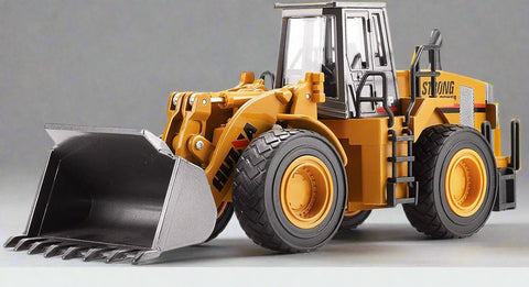 Diecast 1:40 wheel loader toy truck in yellow with metal scoop
Side view of yellow scale construction loader for kids
Push and go diecast toy loader vehicle for boys
Heavy-duty toy loader for construction play