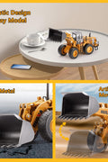 Diecast 1:40 wheel loader toy truck in yellow with metal scoop
Side view of yellow scale construction loader for kids
Push and go diecast toy loader vehicle for boys
Heavy-duty toy loader for construction play
