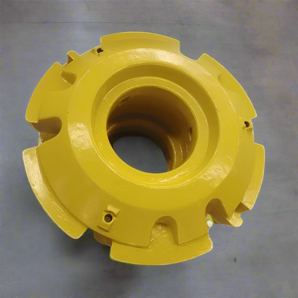 Front view of a 1,400 lb yellow wheel weight for John Deere tractors
Side profile of R167151 cast iron wheel weight
Rear view showing mounting interface for dual wheels