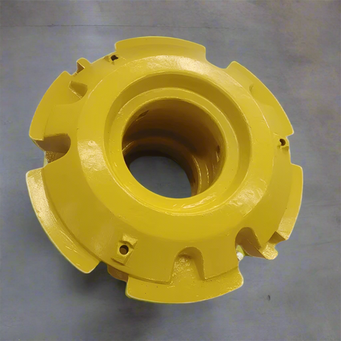 Front view of a 1,400 lb yellow wheel weight for John Deere tractors
Side profile of R167151 cast iron wheel weight
Rear view showing mounting interface for dual wheels