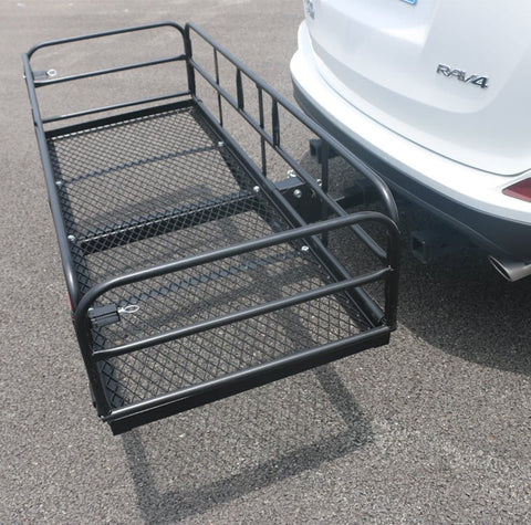 Folding cargo rack installed on SUV with 2-inch receiver