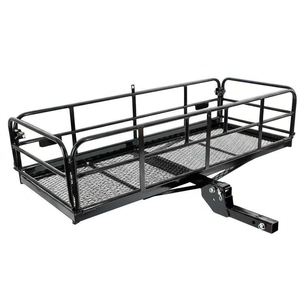 Comparison of 14.4 and 15 inch folding hitch racks side by side