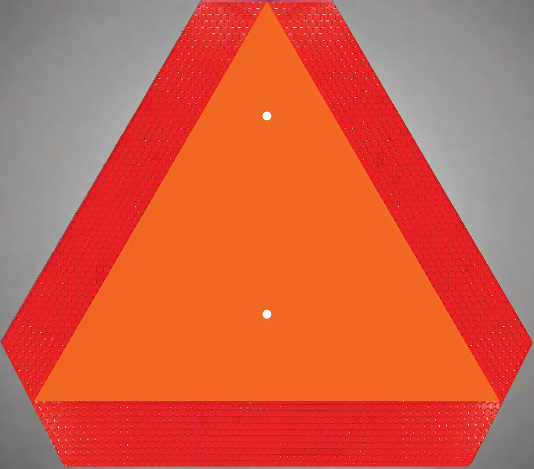 "14x16 Slow Moving Vehicle Sign Reflective Rust-Free Aluminum Triangle"

"Slow moving vehicle sign mounted on a golf cart for visibility"
