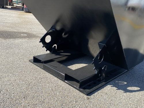 "Standard duty black forklift dump hopper in outdoor warehouse"

"Heavy-duty red tip bin hopper forklift compatible"

"Industrial forklift hopper with automatic bumper release"

"3 cubic yard black steel dump bin"

"Heavy-duty forklift tipping hopper with reinforced frame"