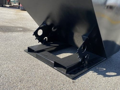 "Standard duty black forklift dump hopper in outdoor warehouse"

"Heavy-duty red tip bin hopper forklift compatible"

"Industrial forklift hopper with automatic bumper release"

"3 cubic yard black steel dump bin"

"Heavy-duty forklift tipping hopper with reinforced frame"