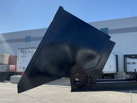 "Standard duty black forklift dump hopper in outdoor warehouse"

"Heavy-duty red tip bin hopper forklift compatible"

"Industrial forklift hopper with automatic bumper release"

"3 cubic yard black steel dump bin"

"Heavy-duty forklift tipping hopper with reinforced frame"