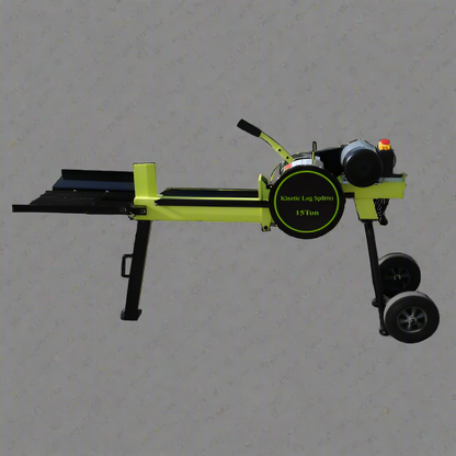 BM11097 electric kinetic log splitter – full side view

15 Ton kinetic log splitter with green housing – front angle

Electric firewood splitter in yard setup – working view