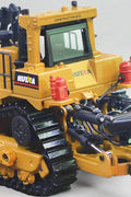Realistic 1:50 diecast bulldozer toy on white background
Yellow metal bulldozer model with detailed scoop
Mini construction bulldozer toy for kids and collectors
Side view of zinc alloy bulldozer toy