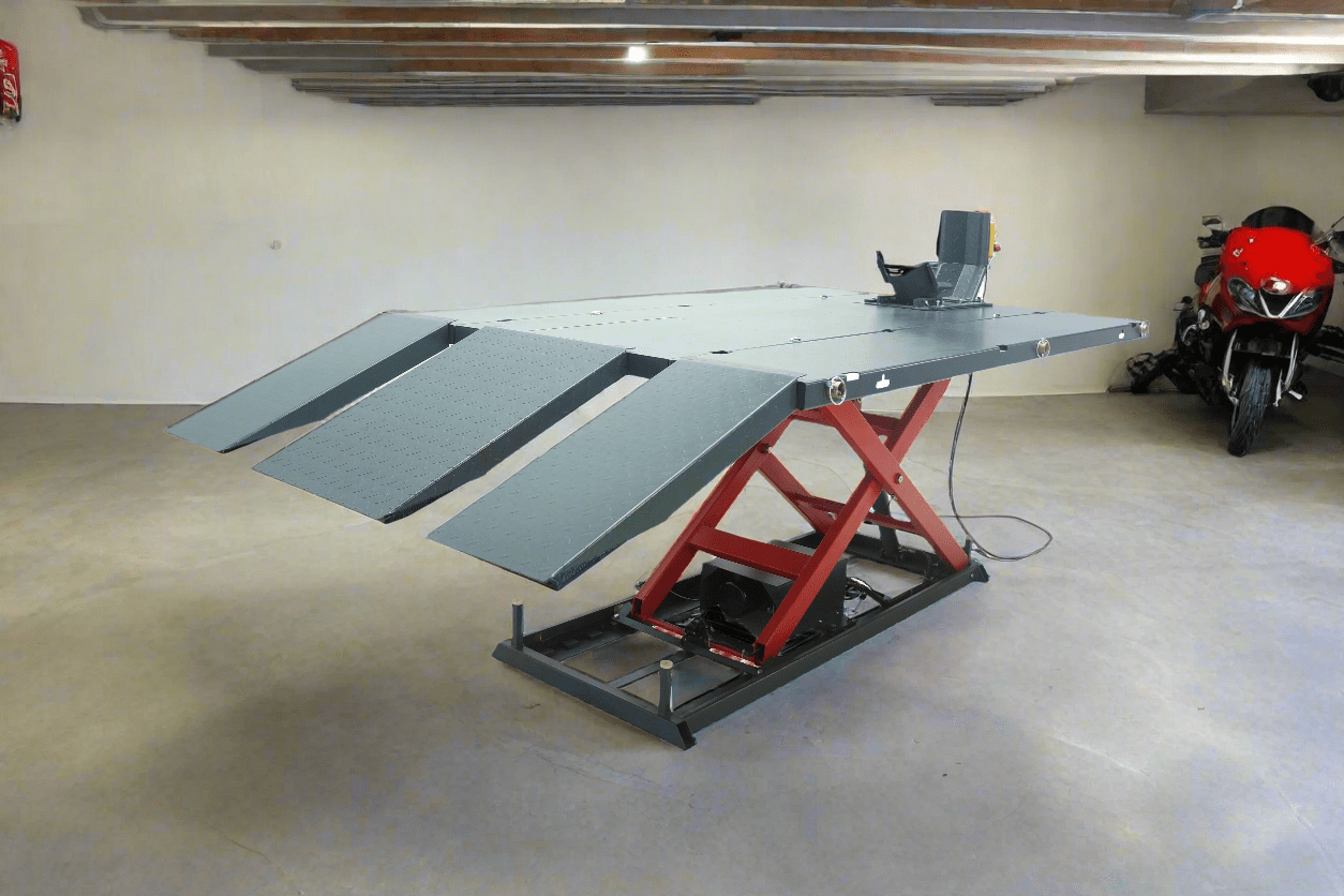 “1500 LB wide-body electric ATV UTV motorcycle lift”

“Electric-powered hydraulic scissor lift for UTVs and bikes”

“Heavy-duty red and black motorcycle lift table with side extensions”

“Garage hydraulic ramp lift for ATVs and UTVs”

“Electric hydraulic wide platform scissor hoist 1500 lbs”