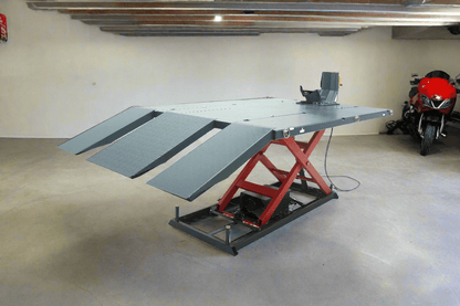 “1500 LB wide-body electric ATV UTV motorcycle lift”

“Electric-powered hydraulic scissor lift for UTVs and bikes”

“Heavy-duty red and black motorcycle lift table with side extensions”

“Garage hydraulic ramp lift for ATVs and UTVs”

“Electric hydraulic wide platform scissor hoist 1500 lbs”