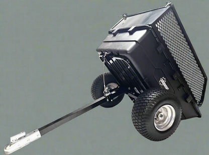 1500 lbs off-road utility trailer hitched to ATV in grass field

heavy-duty dump trailer with tilting steel bed

model 113484 utility trailer with 18-inch off-road tires

rear view of utility trailer loaded with gravel

close-up of powder-coated steel dump bed

