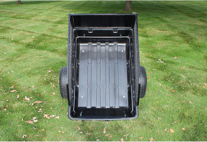 1500 lbs off-road utility trailer hitched to ATV in grass field

heavy-duty dump trailer with tilting steel bed

model 113484 utility trailer with 18-inch off-road tires

rear view of utility trailer loaded with gravel

close-up of powder-coated steel dump bed

