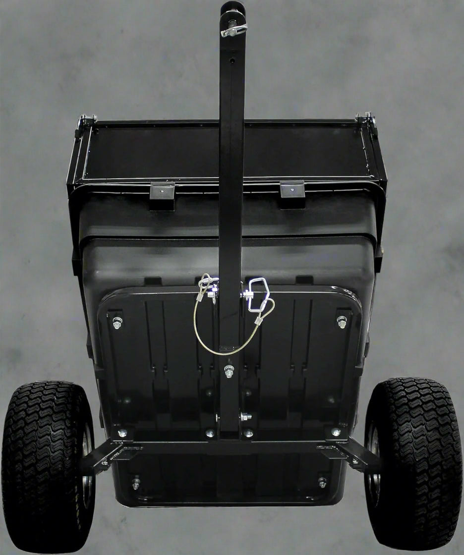 1500 lbs off-road utility trailer hitched to ATV in grass field

heavy-duty dump trailer with tilting steel bed

model 113484 utility trailer with 18-inch off-road tires

rear view of utility trailer loaded with gravel

close-up of powder-coated steel dump bed

