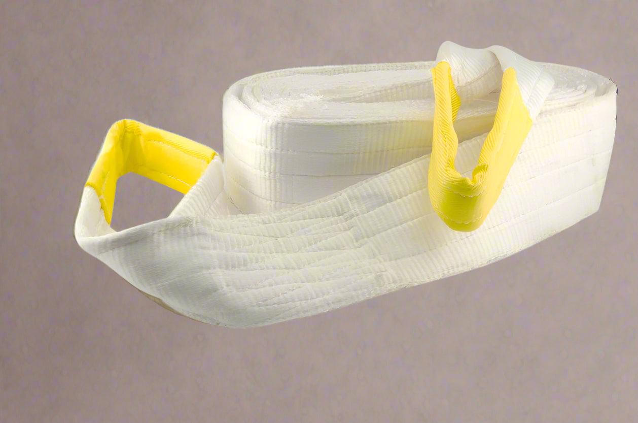 Heavy-duty white nylon tow strap with looped ends

Industrial-grade truck recovery strap folded for packaging

Close-up of reinforced tow strap loop

12" x 30FT white recovery strap rolled

Tow strap rated for 200,000 lbs recovery