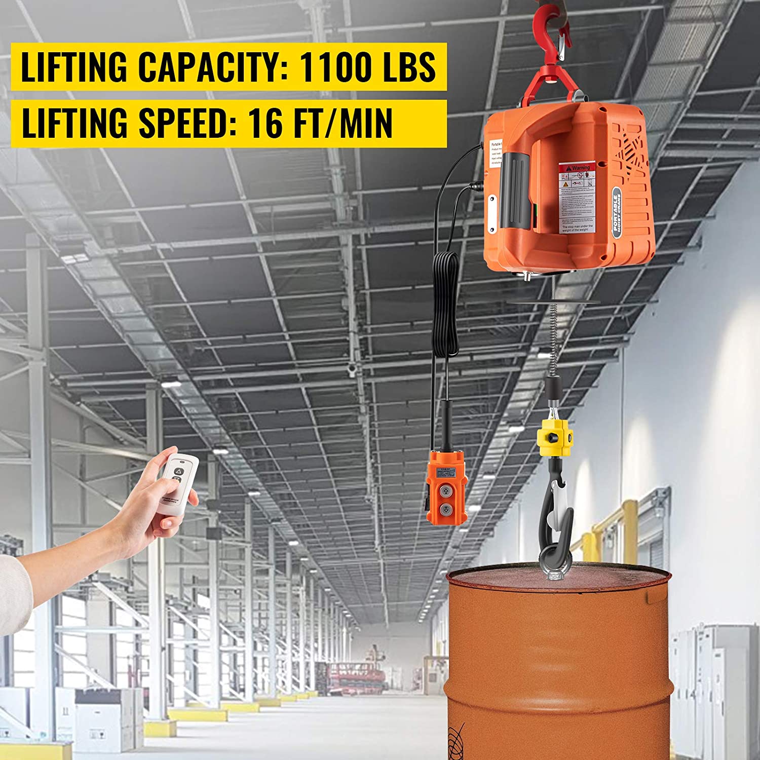 3-in-1 electric hoist winch with remote controls and accessories

Copper motor, remote features, lifting setup, hoist in workshop