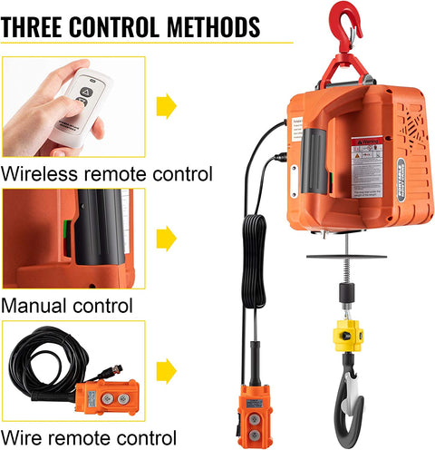 3-in-1 electric hoist winch with remote controls and accessories

Copper motor, remote features, lifting setup, hoist in workshop
