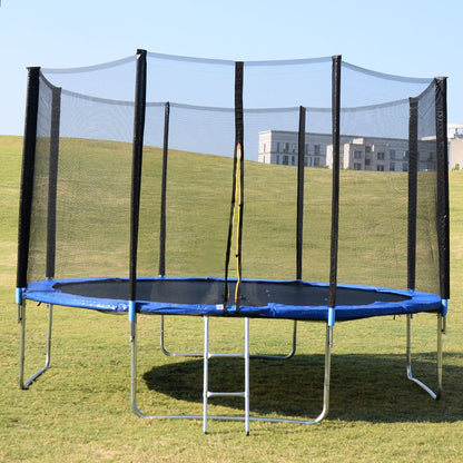 “16 ft backyard trampoline with safety net and basketball hoop”

“14 ft outdoor trampoline set with enclosure”

“Trampoline accessories including anchor kit and skywalker net”

“High-strength trampoline springs and UV-resistant mat”