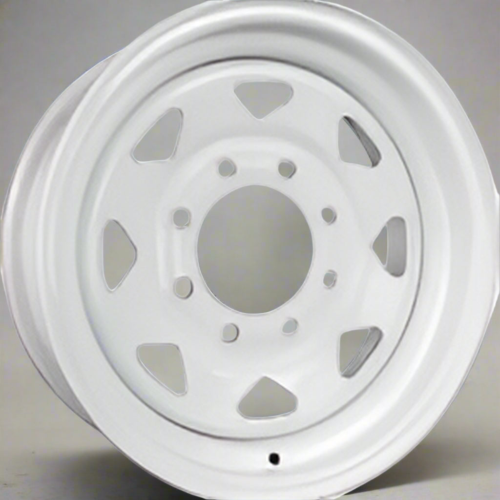 8 Lug 6.5 Inch Bolt Pattern Trailer Rim White Steel 16x6 and 15x5 – Model 9245233