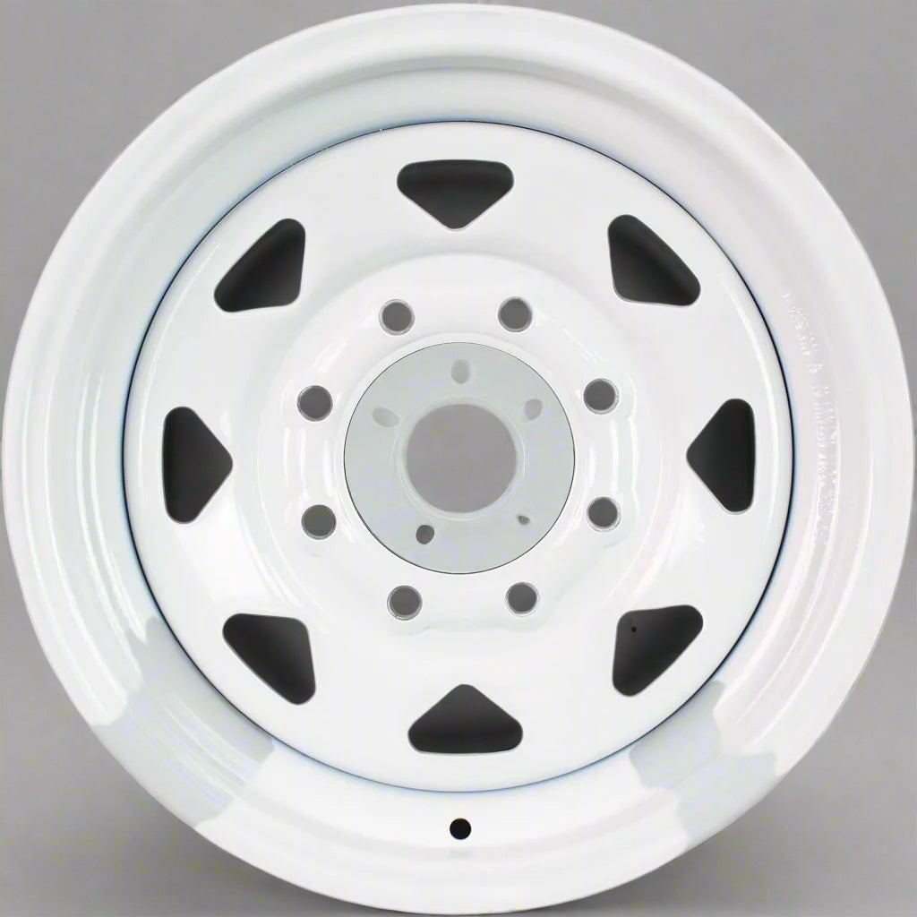 8 Lug 6.5 Inch Bolt Pattern Trailer Rim White Steel 16x6 and 15x5 – Model 9245233