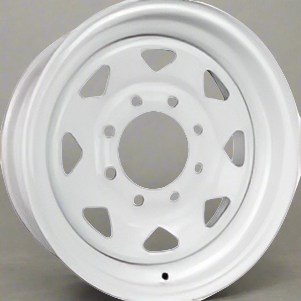 8 Lug 6.5 Inch Bolt Pattern Trailer Rim White Steel 16x6 and 15x5 – Model 9245233