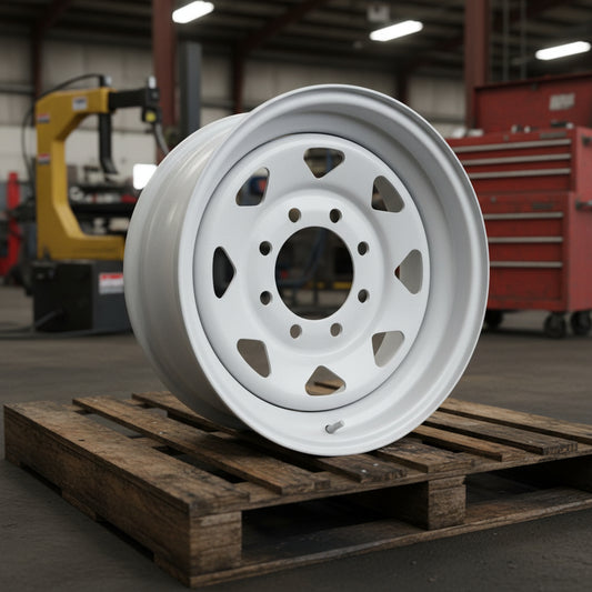 8 Lug 6.5 Inch Bolt Pattern Trailer Rim White Steel 16x6 and 15x5 – Model 9245233