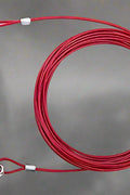 Red tie-out cable and spiral stake set for dogs
Close-up of spiral dog stake with cable
Plastic-coated steel dog leash cable
Dog tie-out cable in coiled position
Outdoor use of tie-out cable with dog