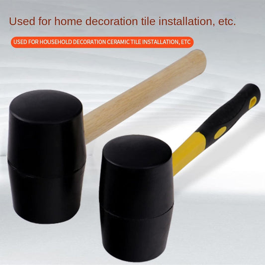 16 oz rubber mallet with fiberglass handle and black head

Soft strike mallet ideal for woodworking and tile work

Close-up of non-marring rubber head on mallet

Yellow and black rubber hammer with anti-slip grip

DIY rubber mallet for carpentry and general repairs