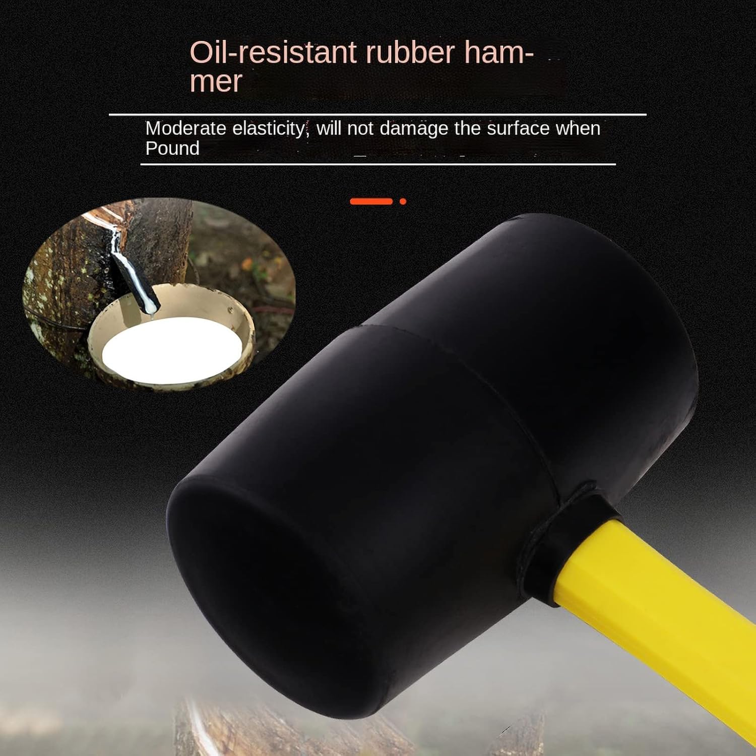 16 oz rubber mallet with fiberglass handle and black head

Soft strike mallet ideal for woodworking and tile work

Close-up of non-marring rubber head on mallet

Yellow and black rubber hammer with anti-slip grip

DIY rubber mallet for carpentry and general repairs