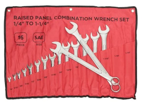 New 16 - Piece SAE Combination Wrench Set – Raised Panel Design for Durable Grip 6439 - with | Sold by Uncle Wiener's Wholesale