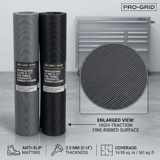 New 161 Sqft Fine Ribbed Rubber Sheet Flooring – 5FT x 32.8FT Anti - Slip Industrial Floor Mat Roll DRF350F - Bedroom Furniture with | Sold by Uncle Wiener's Wholesale