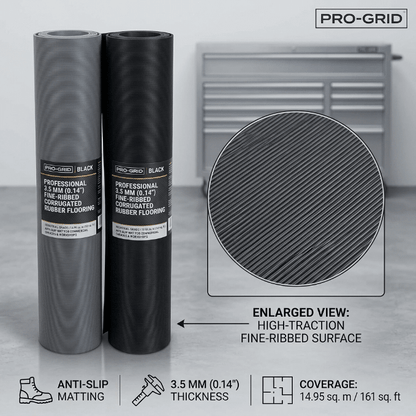 New 161 Sqft Fine Ribbed Rubber Sheet Flooring – 5FT x 32.8FT Anti - Slip Industrial Floor Mat Roll DRF350F - Bedroom Furniture with | Sold by Uncle Wiener's Wholesale
